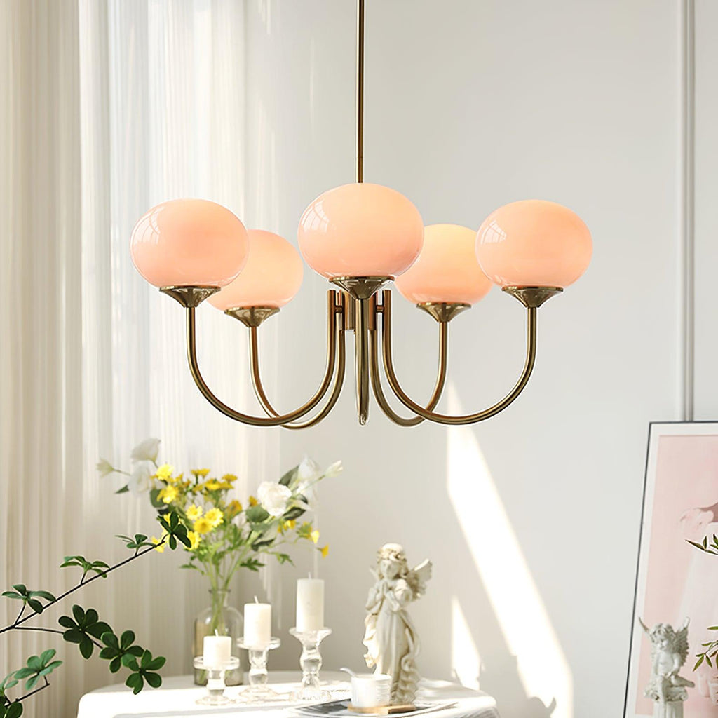 Alora Marshmallow Chandelier With Pink Glass Shades