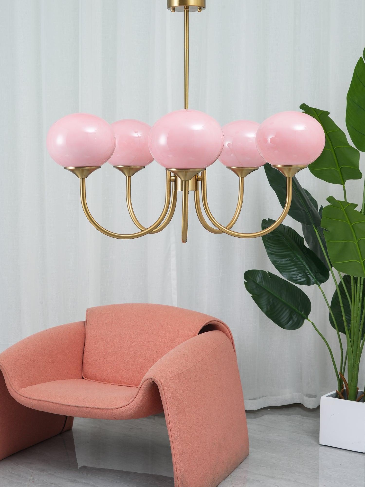 Alora Marshmallow Chandelier With Pink Glass Shades