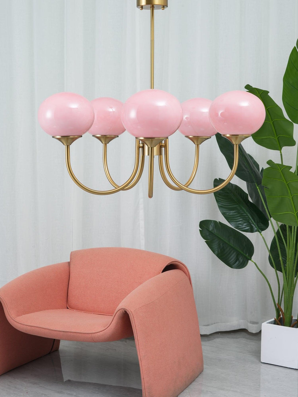 SolaraLuxe Gold Finish Chandelier With Pink Glass Shades