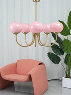 SolaraLuxe Gold Finish Chandelier With Pink Glass Shades