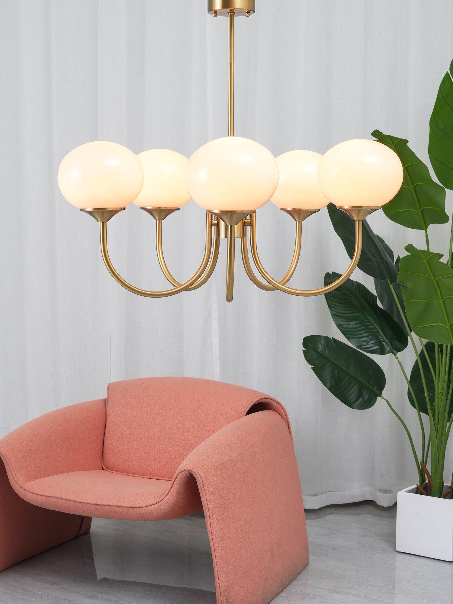 Alora Marshmallow Chandelier With Pink Glass Shades