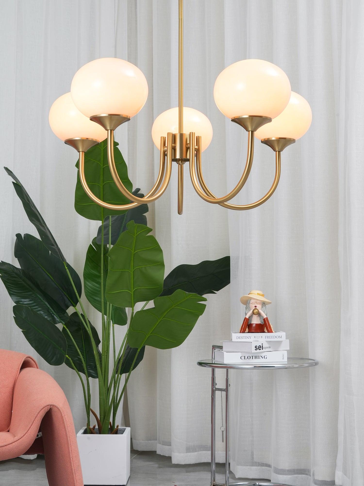 Alora Marshmallow Chandelier With Pink Glass Shades