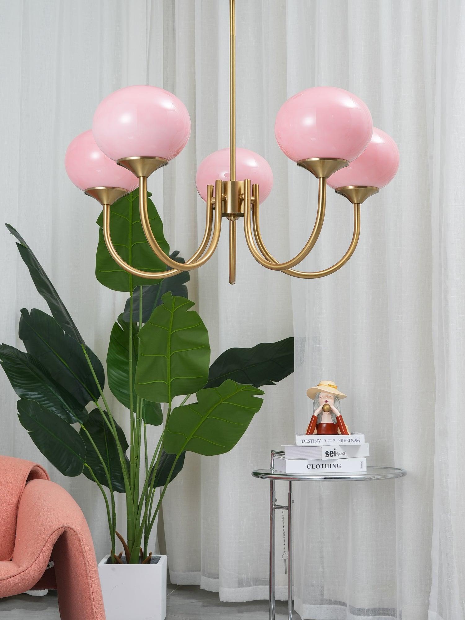 SolaraLuxe Gold Finish Chandelier With Pink Glass Shades