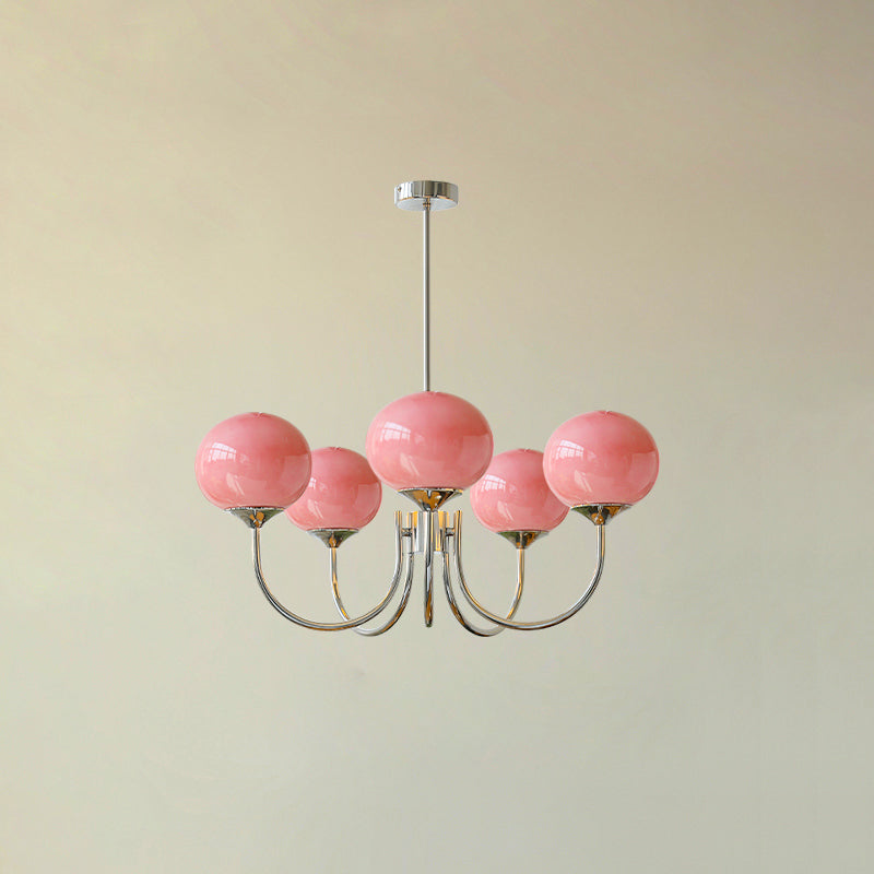 SolaraLuxe Gold Finish Chandelier With Pink Glass Shades