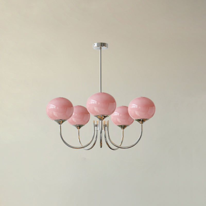SolaraLuxe Gold Finish Chandelier With Pink Glass Shades