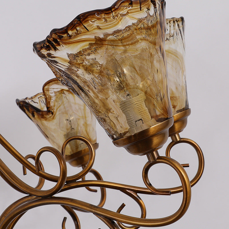 Lámpara de araña antigua de latón y cristal, luz clásica de techo para salas de estar y comedores