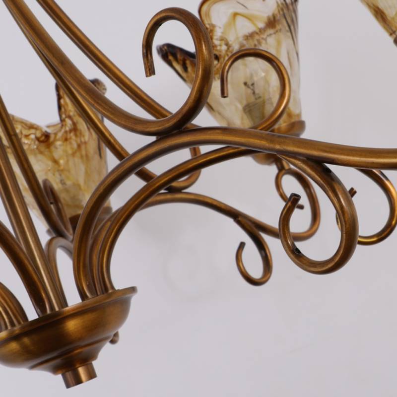 Lámpara de araña antigua de latón y cristal, luz clásica de techo para salas de estar y comedores