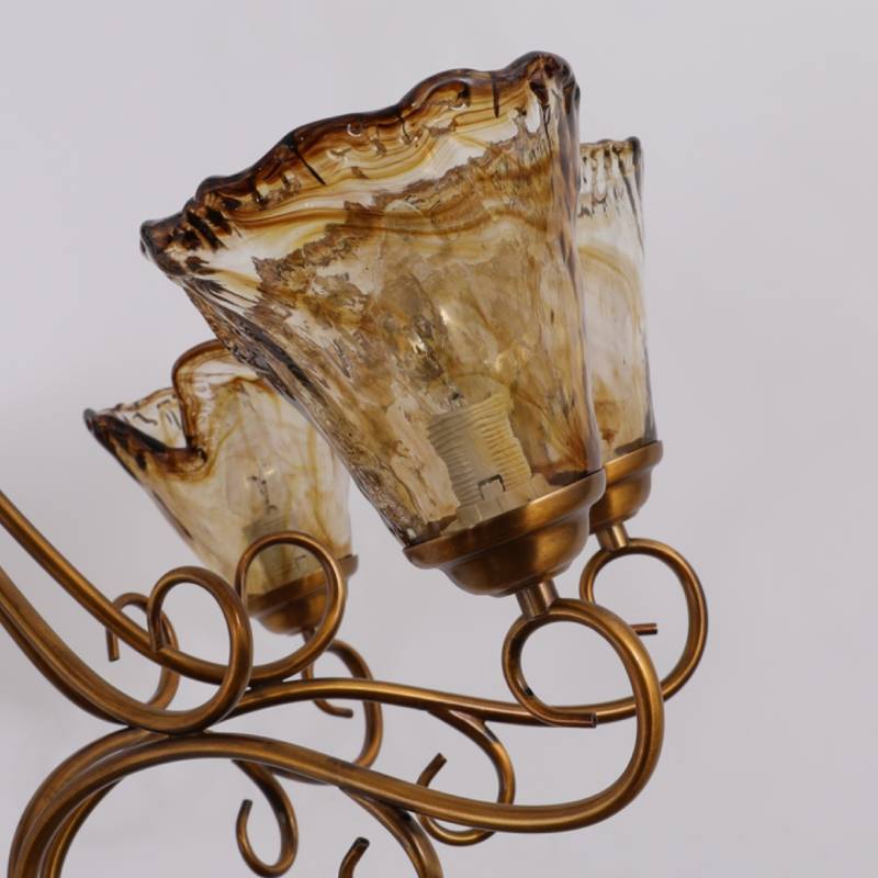 Lámpara de araña antigua de latón y cristal, luz clásica de techo para salas de estar y comedores