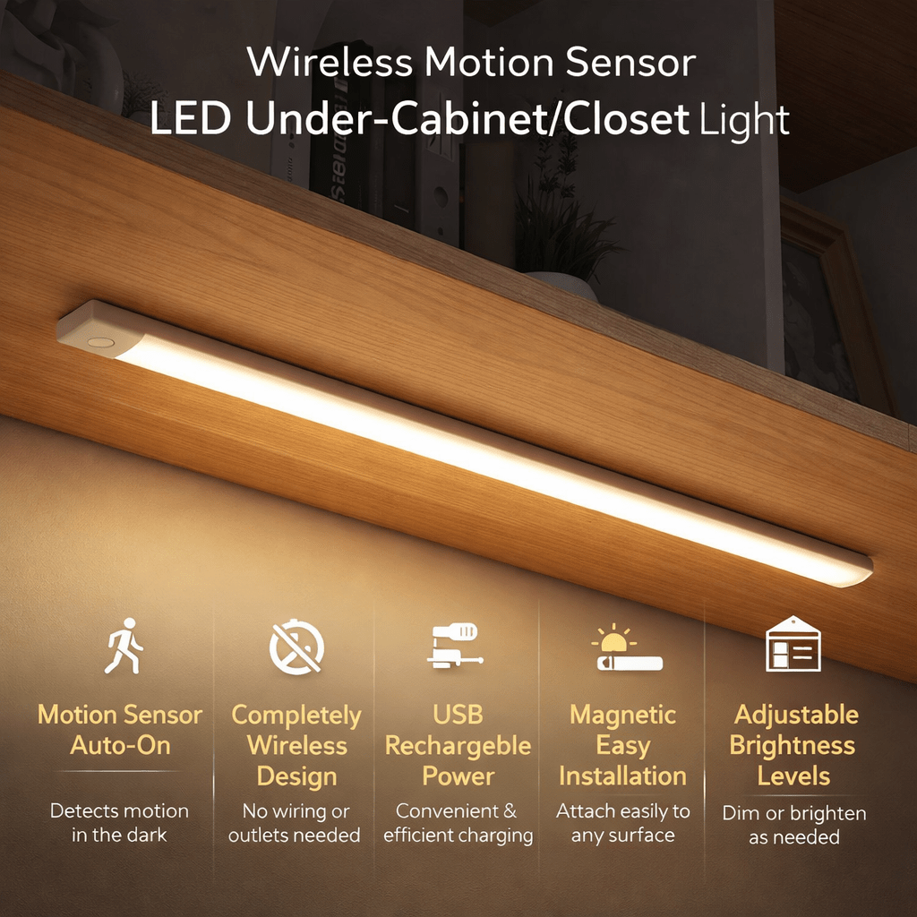 Motion Activated Wireless LED Closet Light For Under Cabinet Use