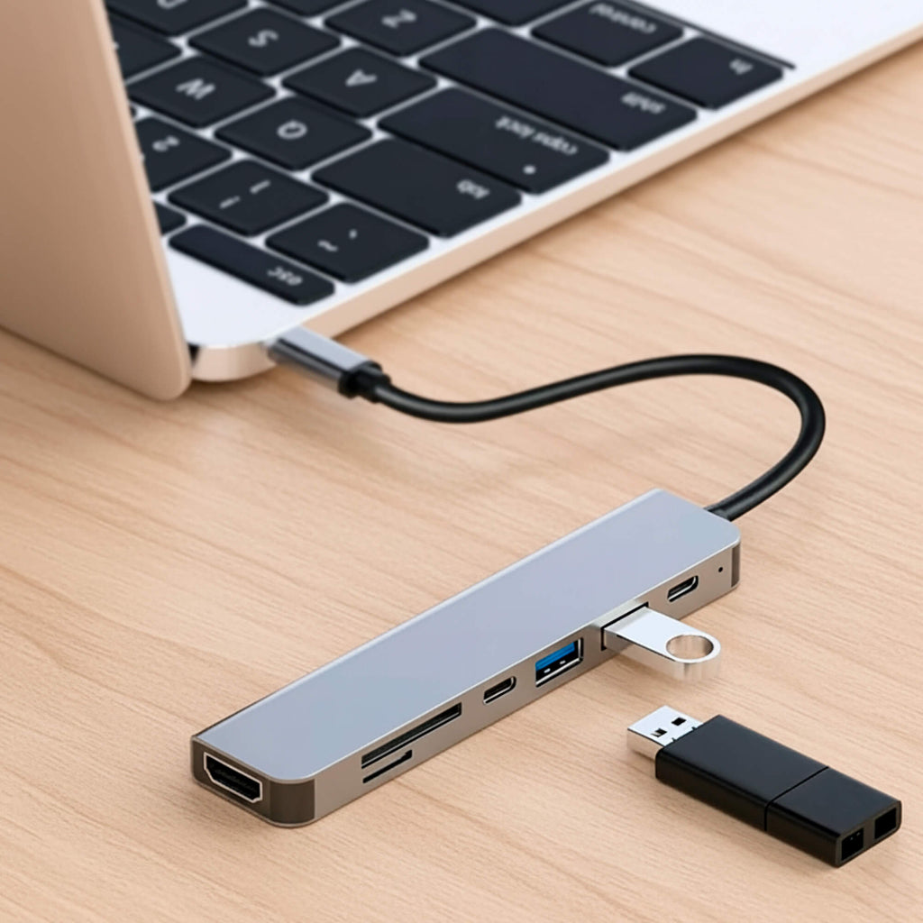 Quorix Hab USB-C 7-dalam-1 untuk MacBook dengan HDMI, Slot Kad SD, Port USB