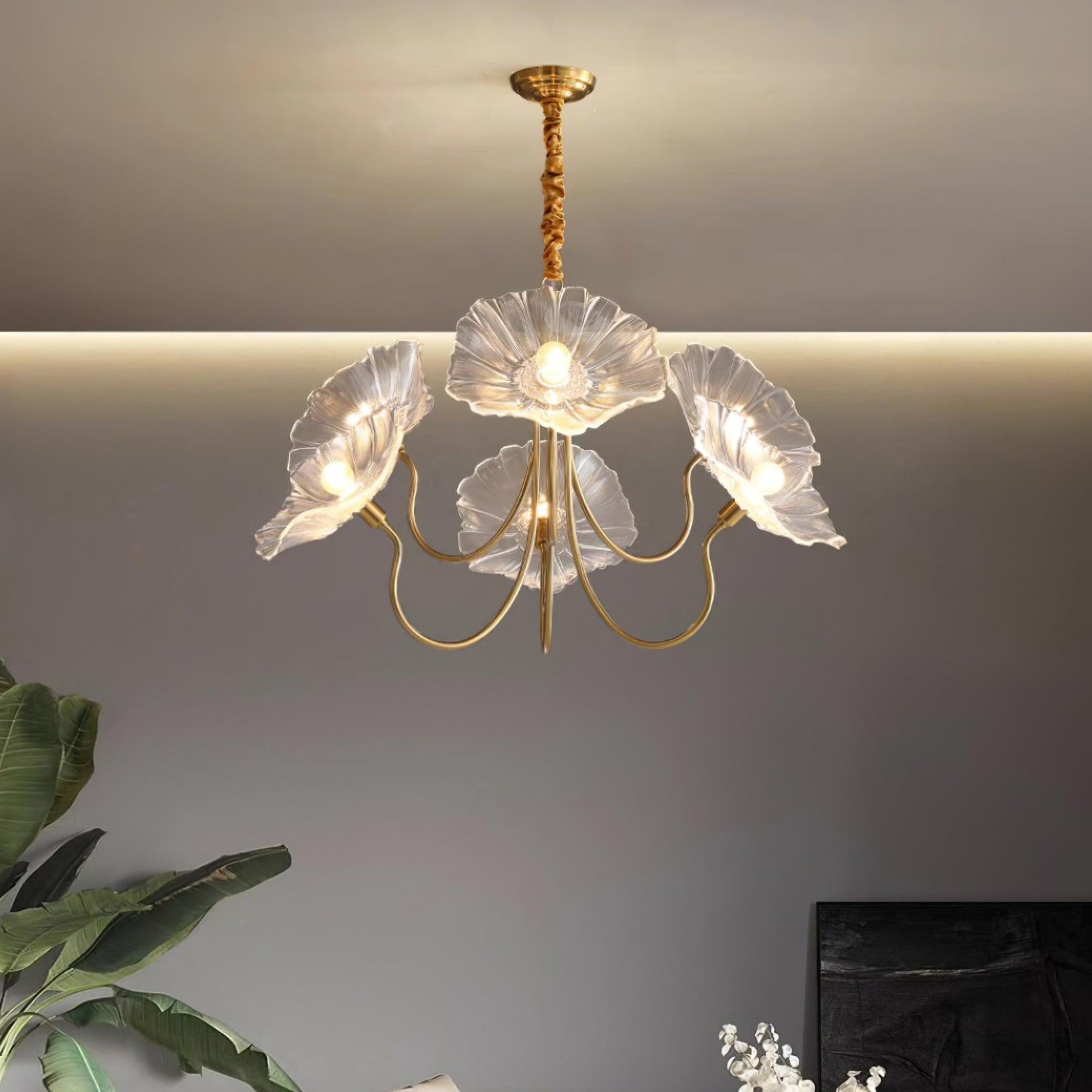 Lyria Glass Flower Chandelier With Frosted Leaf Bloom Light
