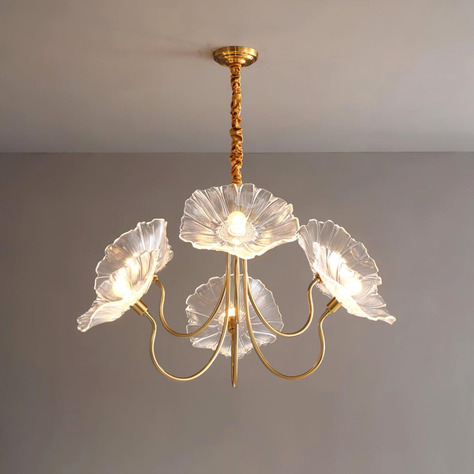 Lyria Glass Flower Chandelier With Frosted Leaf Bloom Light
