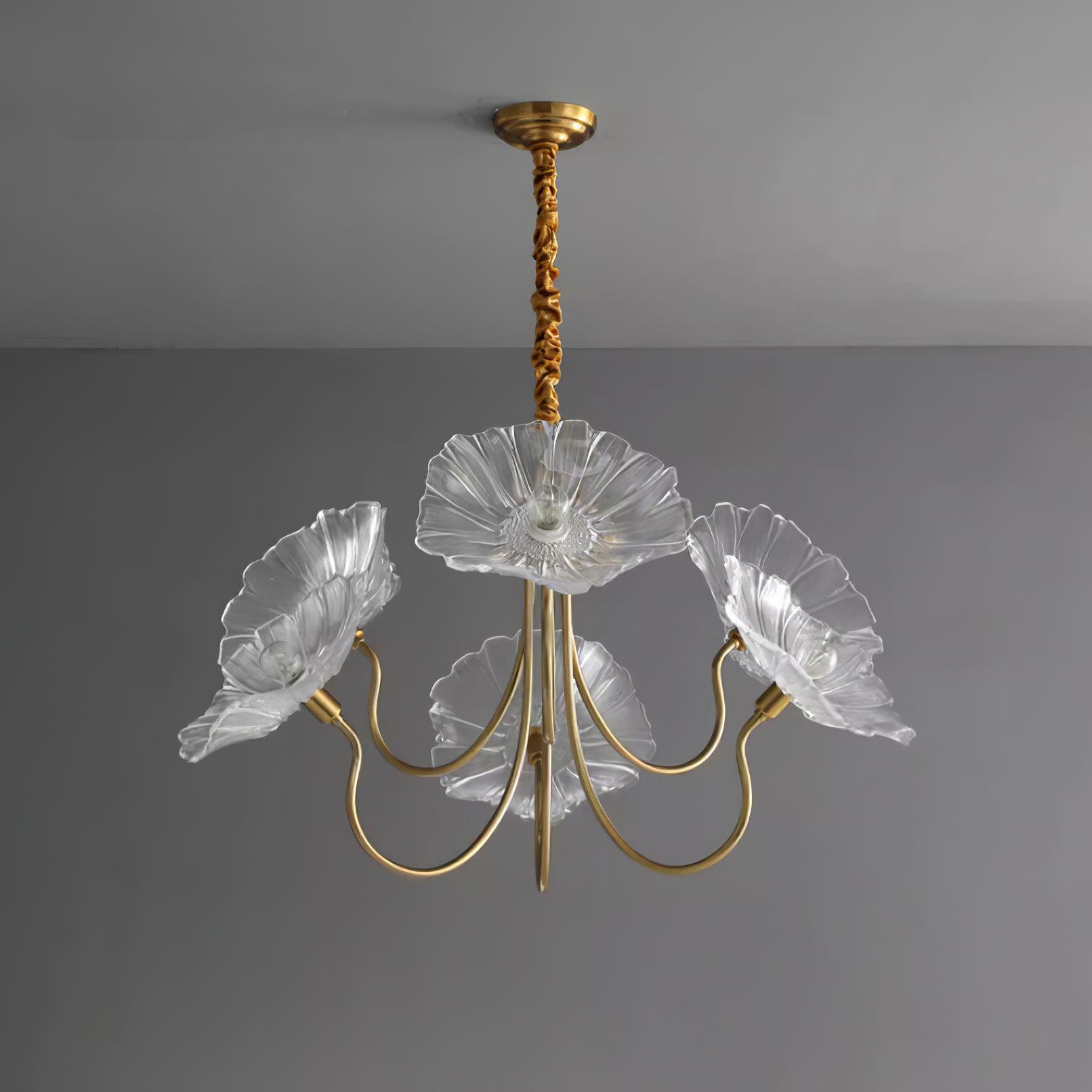 Lyria Glass Flower Chandelier With Frosted Leaf Bloom Light