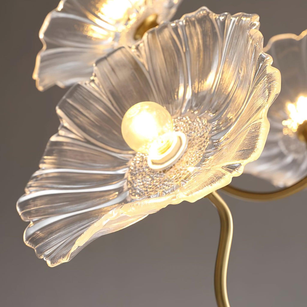 Lampadario a fiore di vetro Lyria con luce a foglia opaca