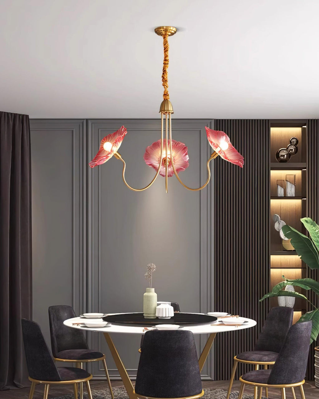 Lampadario a fiore di vetro Lyria con luce a foglia opaca