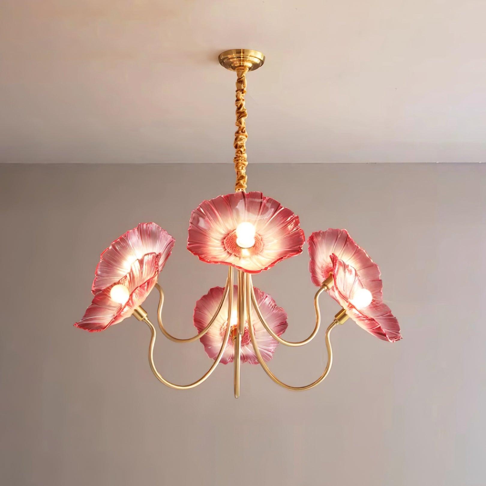 Lyria Glass Flower Chandelier With Frosted Leaf Bloom Light