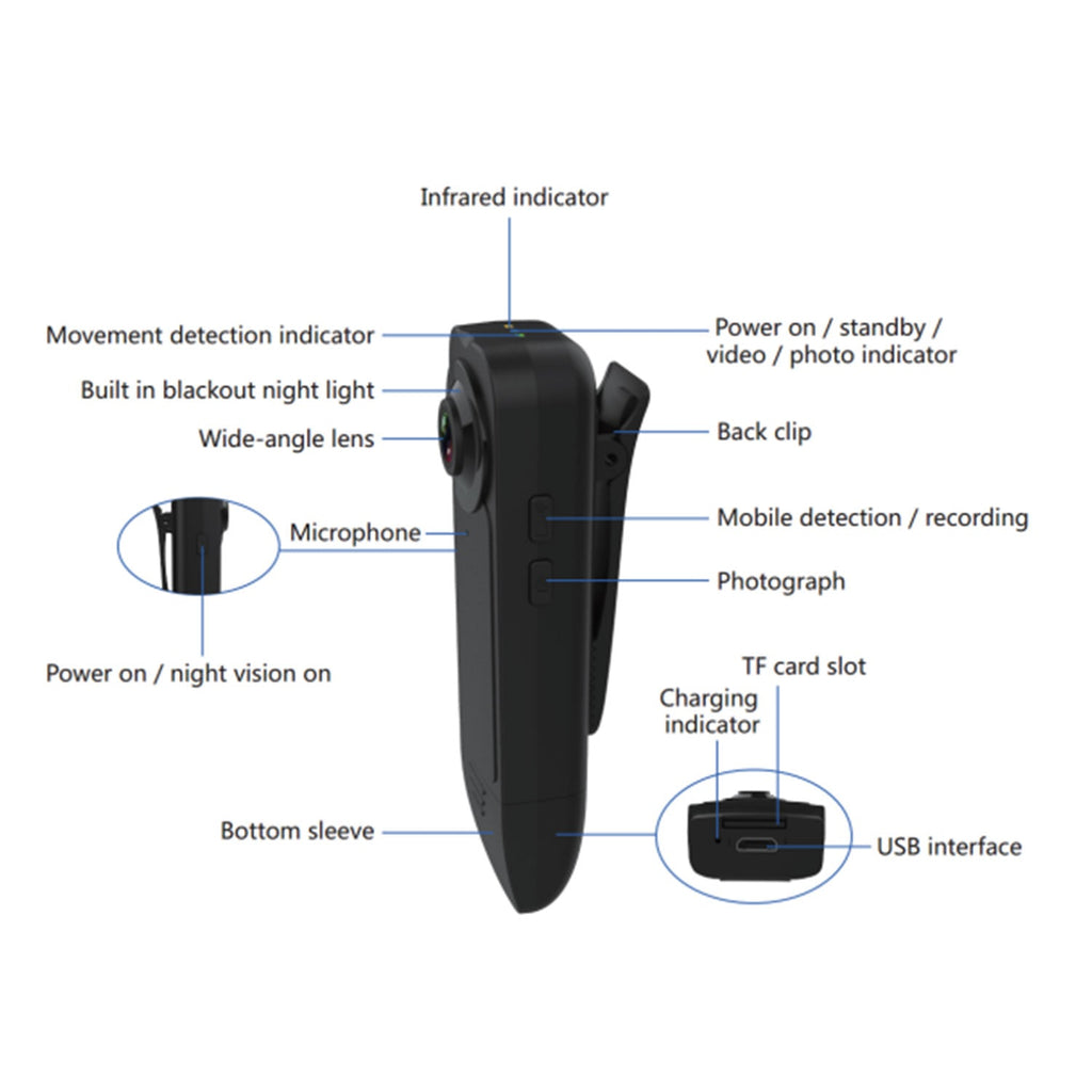 Compact 1080P Body Camera With Night Vision And Motion Detection Clip