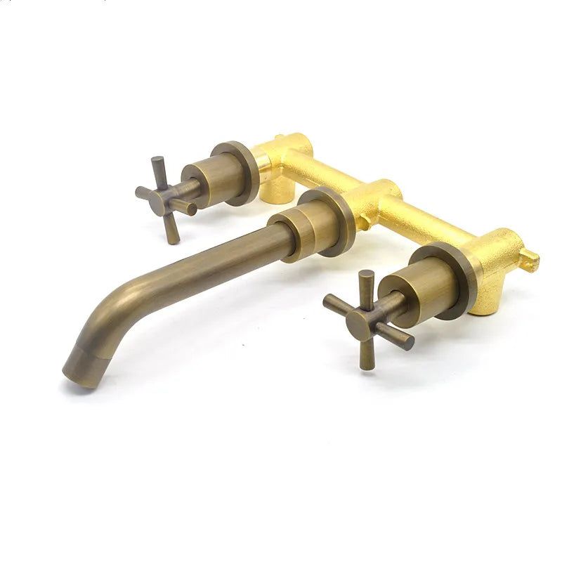 Lorien Brass Wall Faucet With Dual Handles Vintage-Style