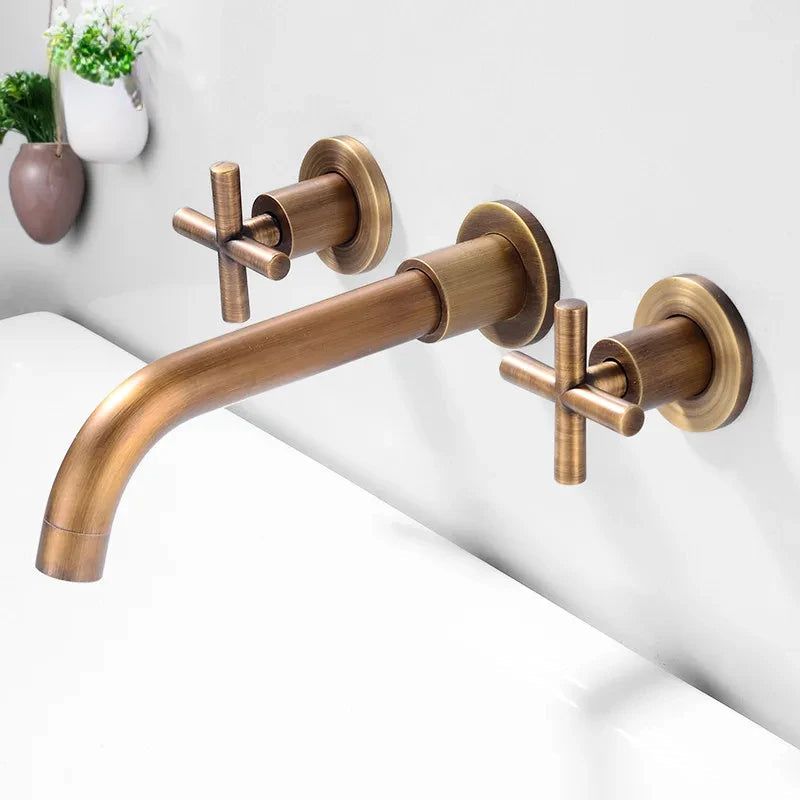 Lorien Brass Wall Faucet With Dual Handles Vintage-Style