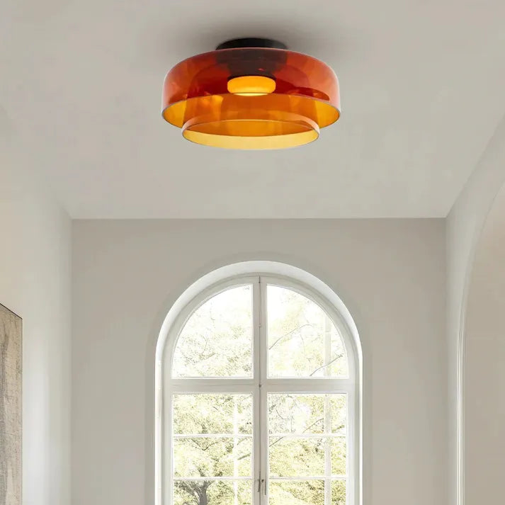 Lampada da soffitto Lumenweave Nordic con paralume in vetro artigianale