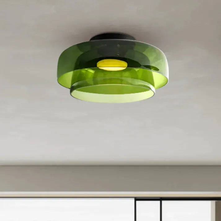 Lampada da soffitto Lumenweave Nordic con paralume in vetro artigianale