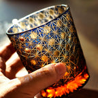 Miyara | Bicchieri artigianali per whisky ambra con design a stella di crisantemo e scatola di legno | Petprovac