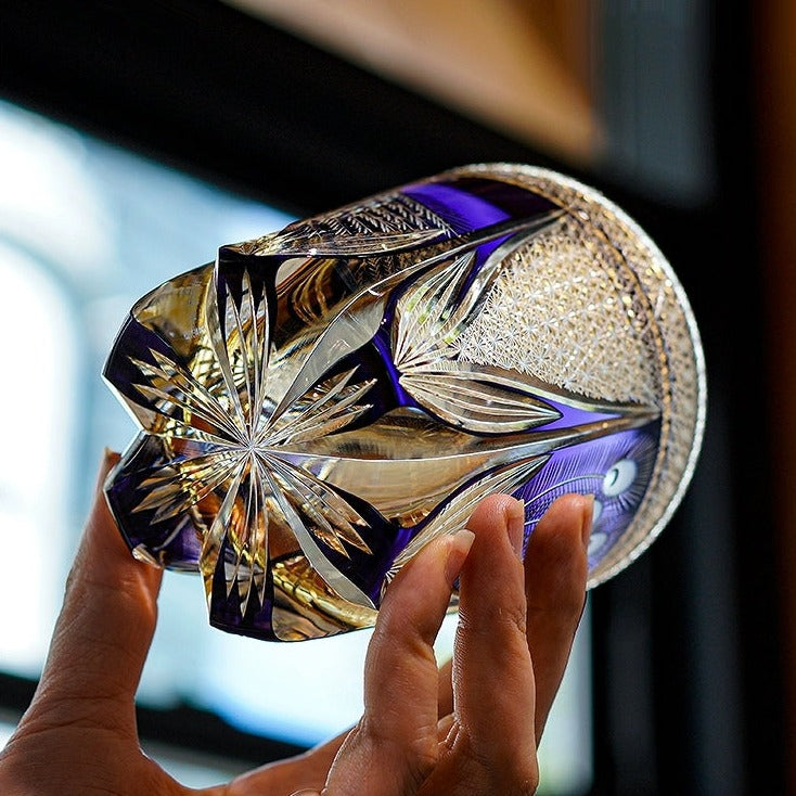 Bicchiere da whisky Miyori artigianale Violet Peacock con scatola di legno | Petprovac