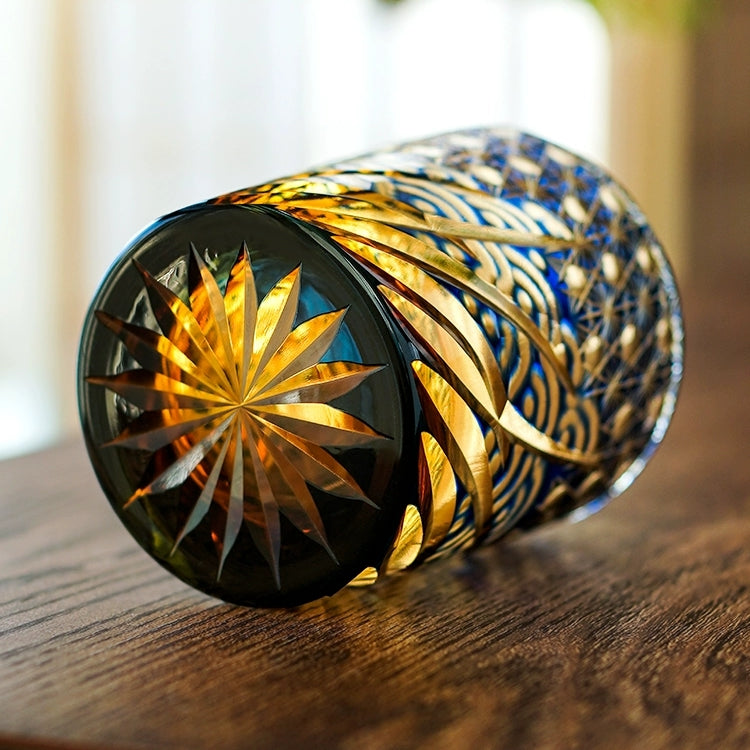 Kirrea ručně vyráběná whisky sklenice v modré a jantarové barvě s dřevěnou krabičkou | Petprovac