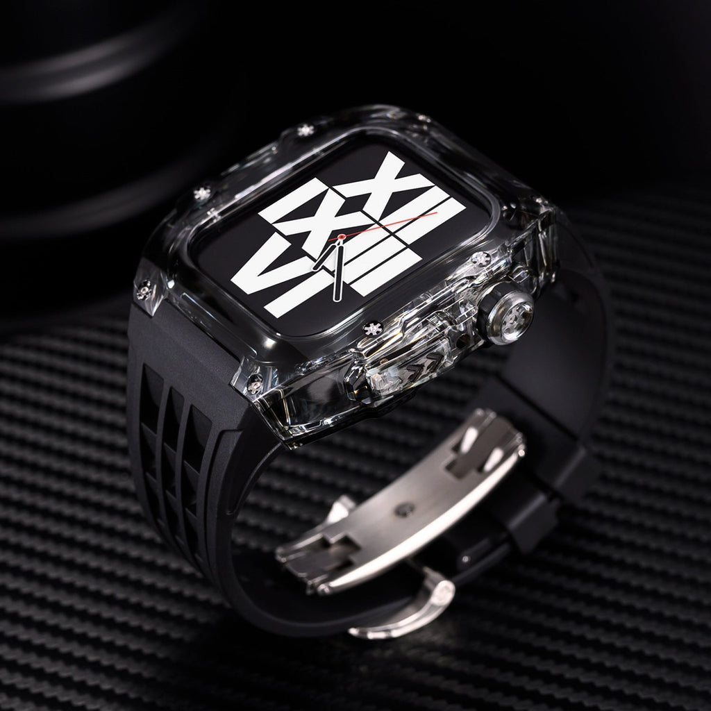 Velora V30 Glacier | Sada pro úpravu s fluoro pryžovým páskem a černým pouzdrem pro Apple Watch | Petprovac