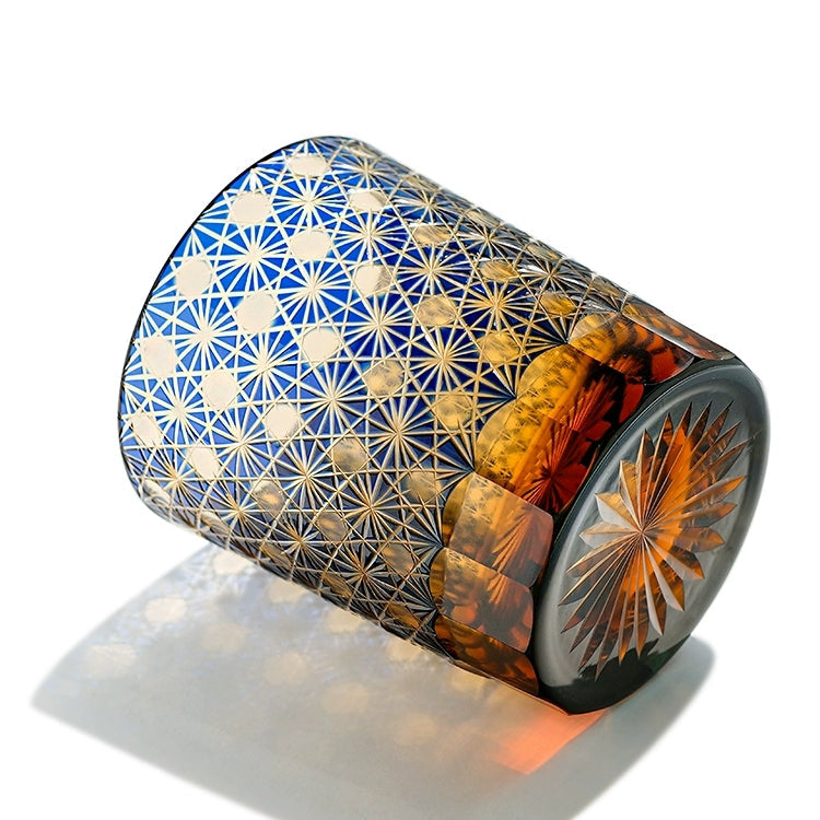 Miyara | Bicchieri artigianali per whisky ambra con design a stella di crisantemo e scatola di legno | Petprovac