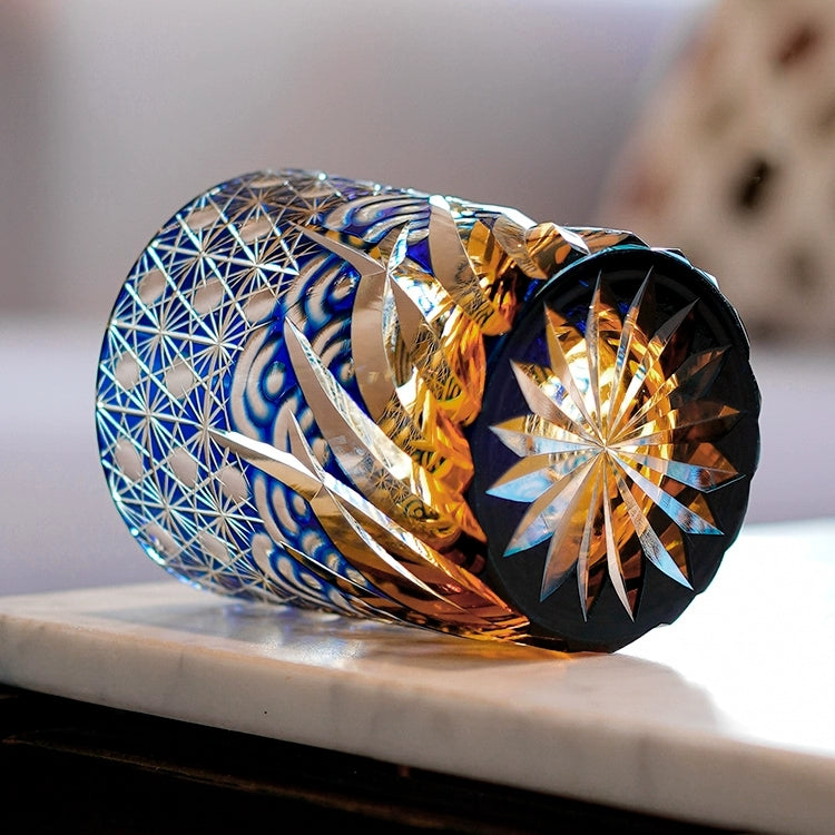 Kirrea ručně vyráběná whisky sklenice v modré a jantarové barvě s dřevěnou krabičkou | Petprovac