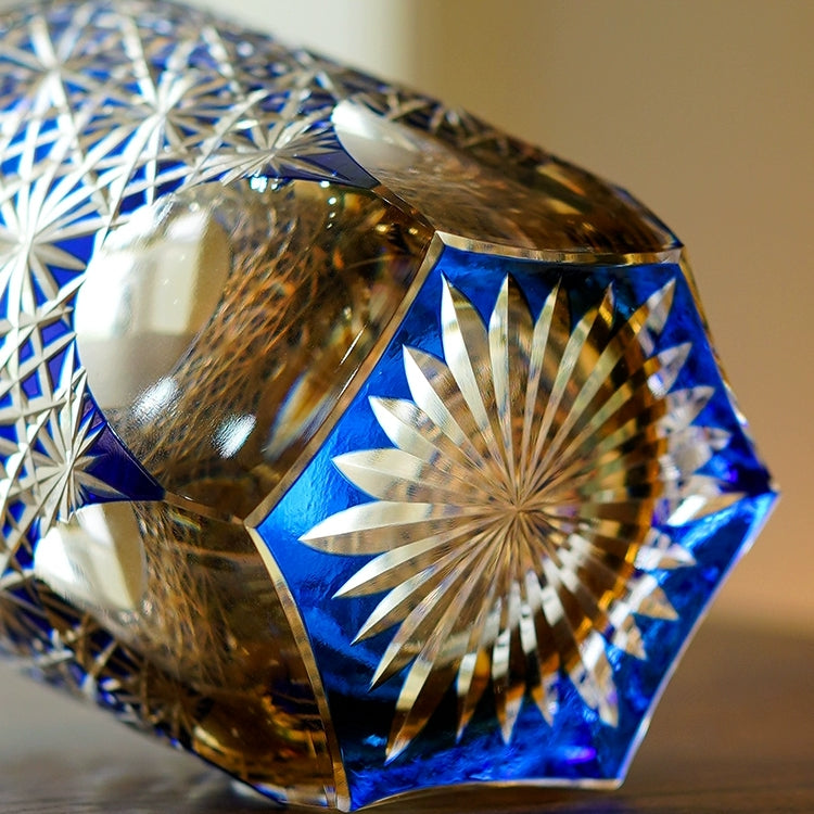 Kirrea ručně vyráběná whisky sklenice v modré a jantarové barvě s dřevěnou krabičkou | Petprovac