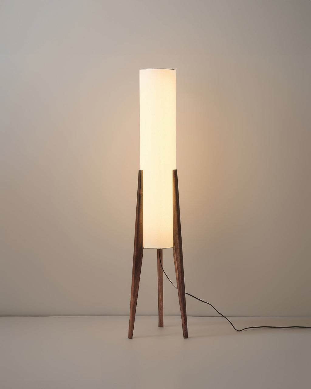 NovaOak Walnut Floor Lamp Solid Wood With Fabric Shade