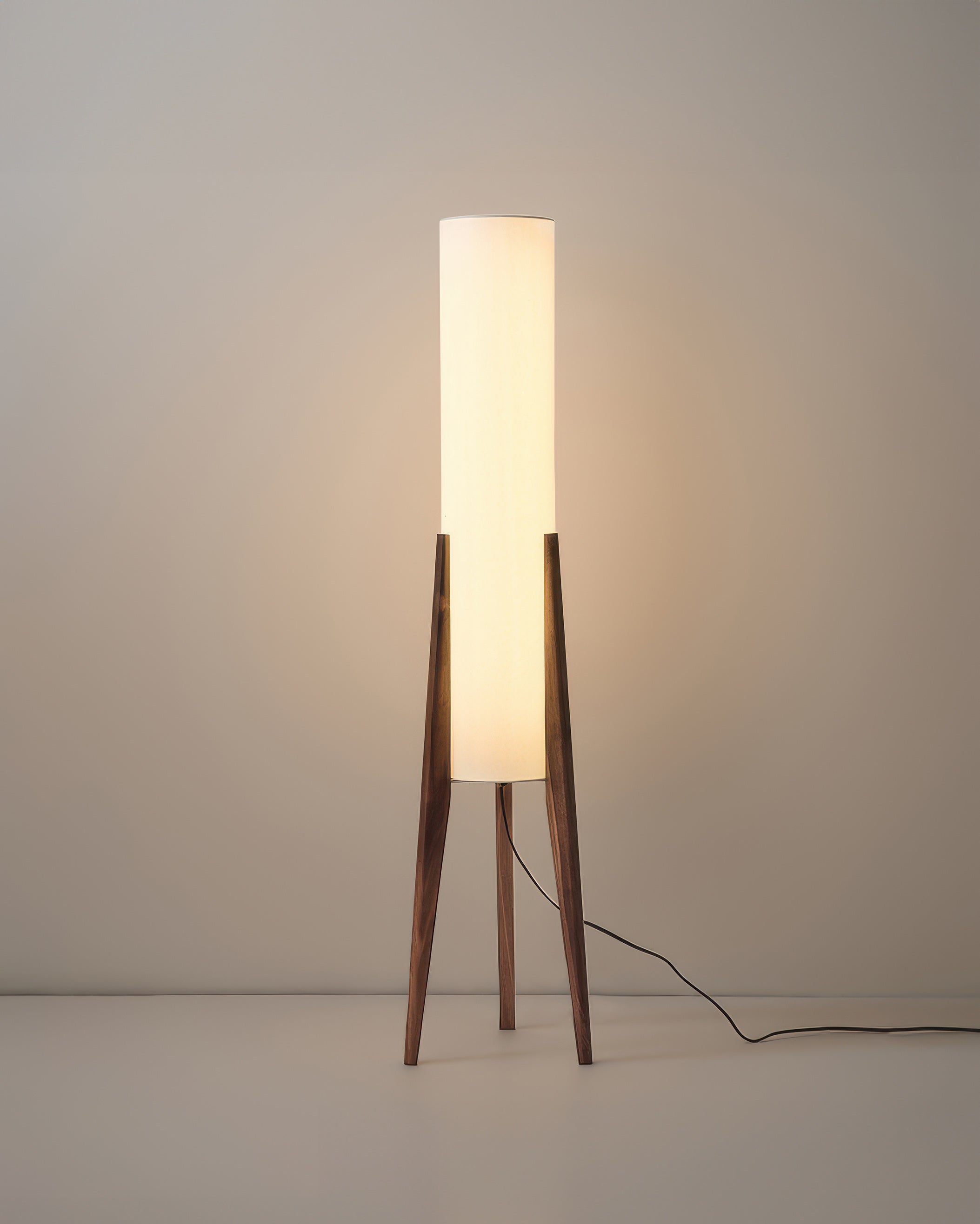 NovaOak Walnut Floor Lamp Solid Wood With Fabric Shade