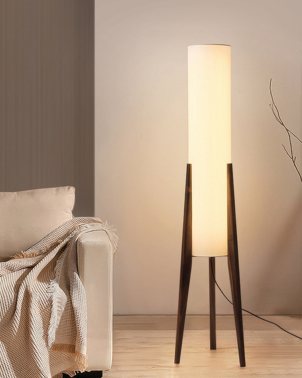 NovaOak Walnut Floor Lamp Solid Wood With Fabric Shade