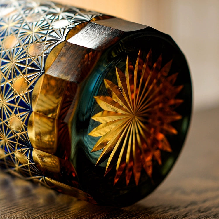 Miyara | Bicchieri artigianali per whisky ambra con design a stella di crisantemo e scatola di legno | Petprovac