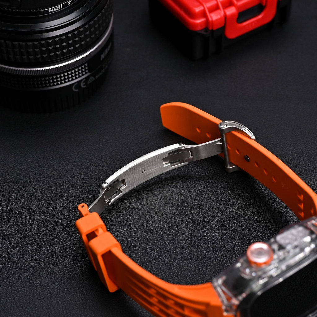 Velora V30 Glacier | Sada pro úpravu s fluoro pryžovým páskem a černým pouzdrem pro Apple Watch | Petprovac