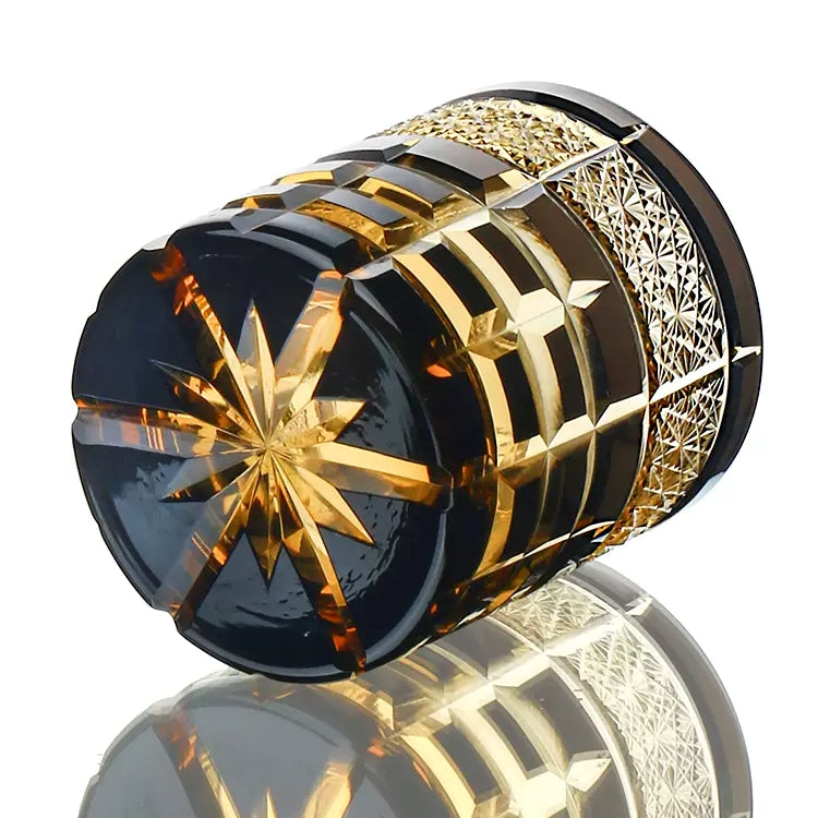 Kiyora 手作りアンバーウイスキーグラス ダイヤモンドカットデザイン 木製ボックス付き | Petprovac