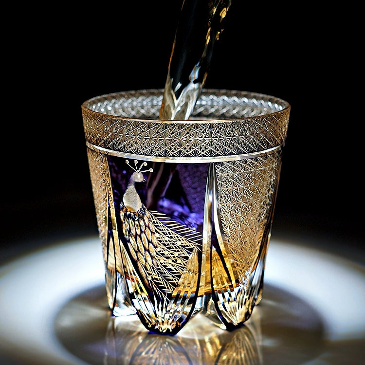 Bicchiere da whisky Miyori artigianale Violet Peacock con scatola di legno | Petprovac