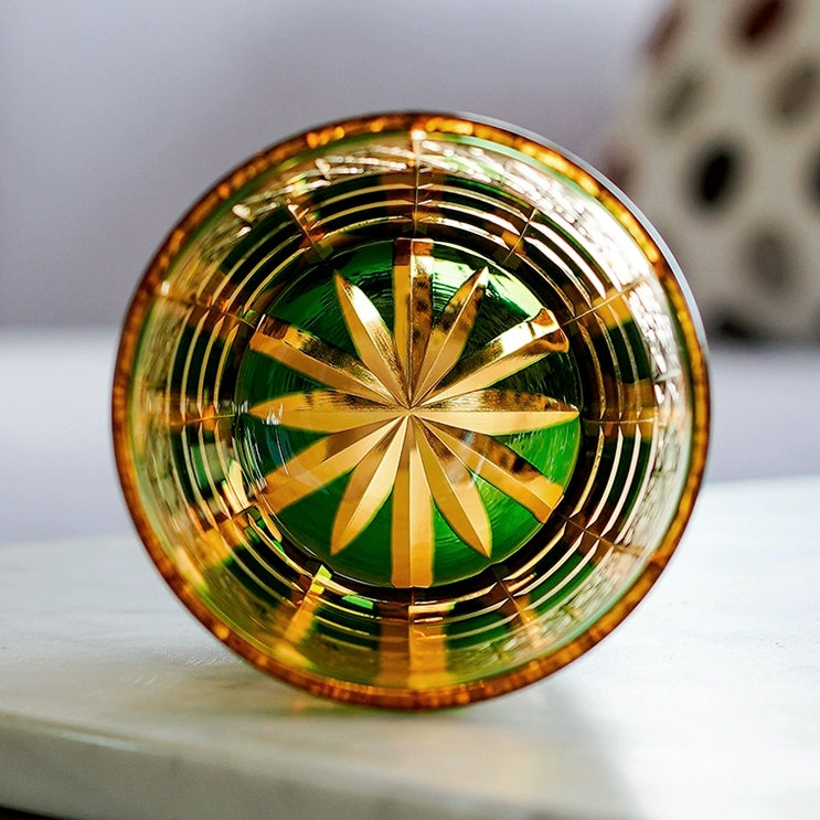 Kiyora 手作りアンバーウイスキーグラス ダイヤモンドカットデザイン 木製ボックス付き | Petprovac