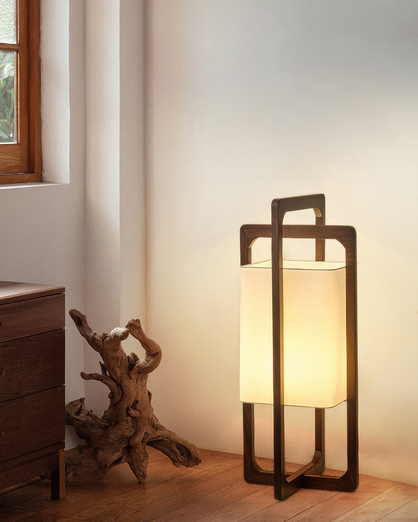 HikariZen Floor Lamp, Japanese Wood, Retro Zen Glow