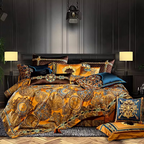 刺繍入り房飾り付きジャカード織りサテン寝具セット