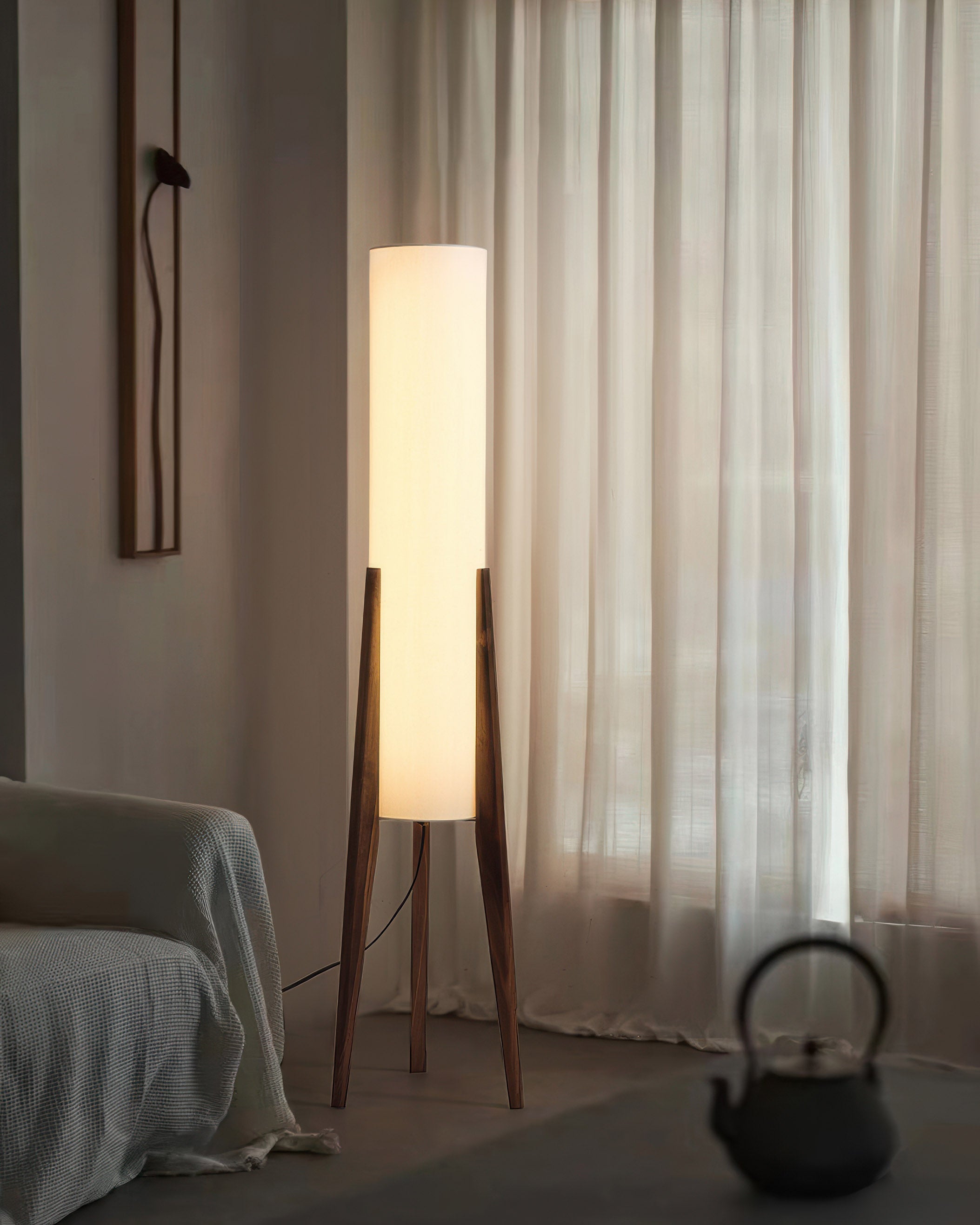 NovaOak Walnut Floor Lamp Solid Wood With Fabric Shade