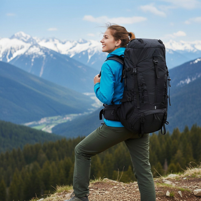Zaino impermeabile da 65L da uomo con sistema di trasporto ergonomico per avventure
