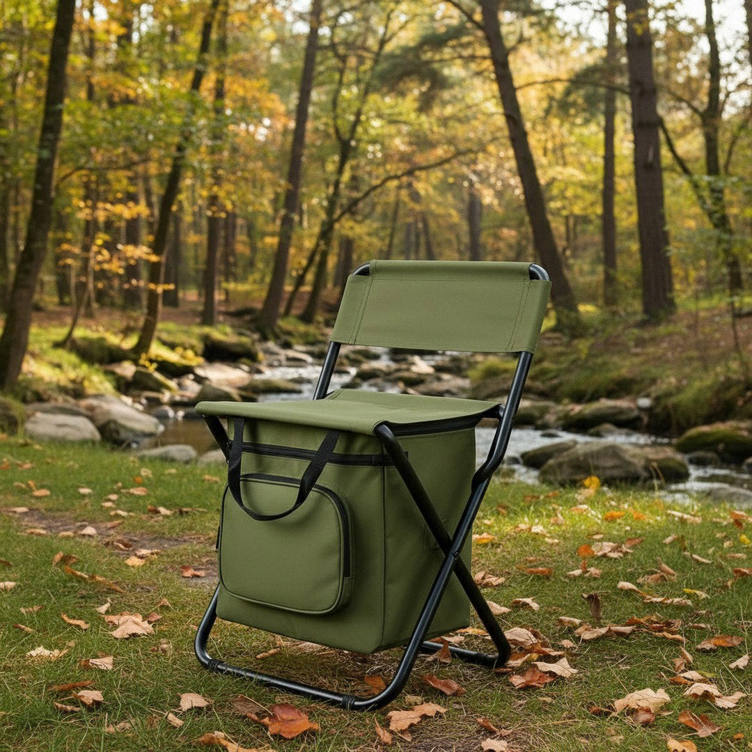 Sedia Pieghevole da Esterno con Borsa Frigo e Schienale Robusto per un Comfort Rilassante nella Natura