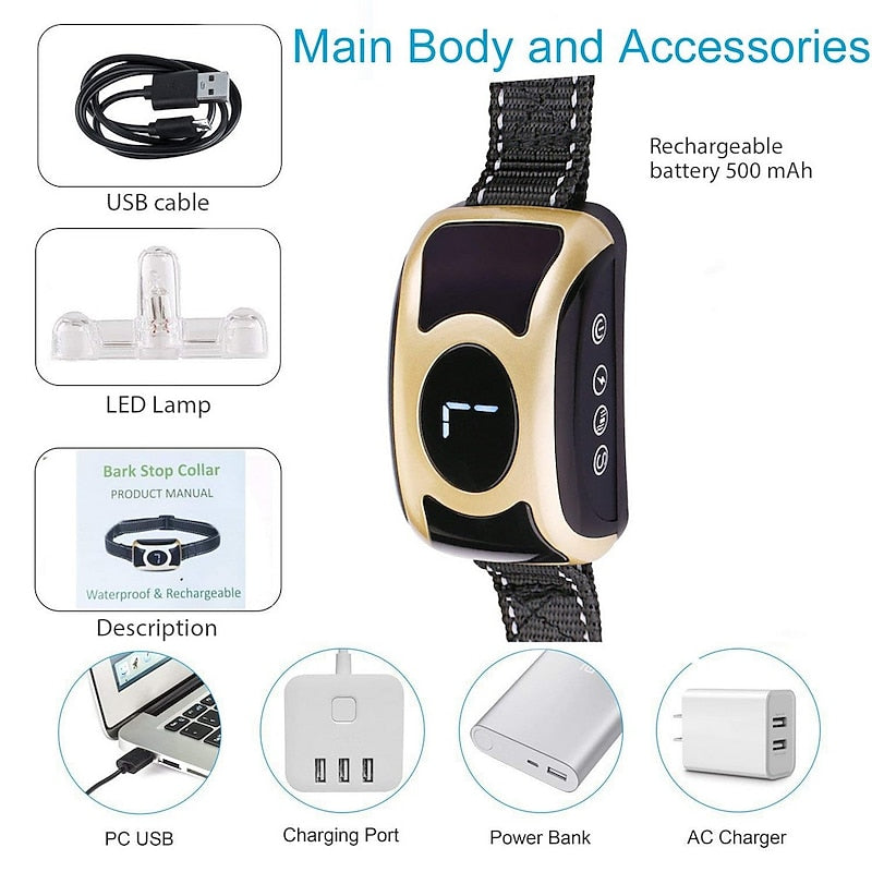 Rechargeable Bark Collar With Adjustable Sensitivity For All Dogs
