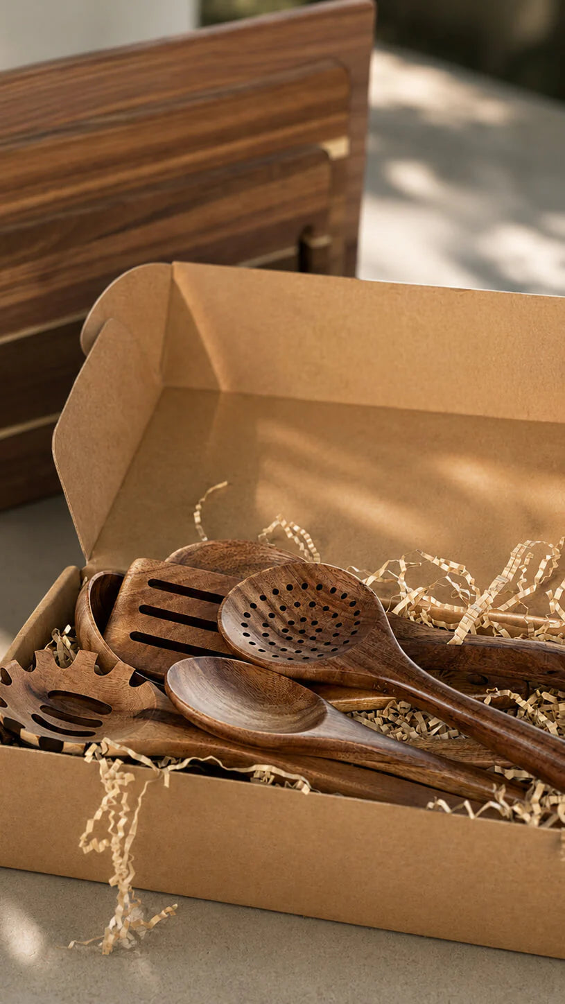 Natural Teak 9-Piece Kitchen Utensil Set For Cooking | petprovac