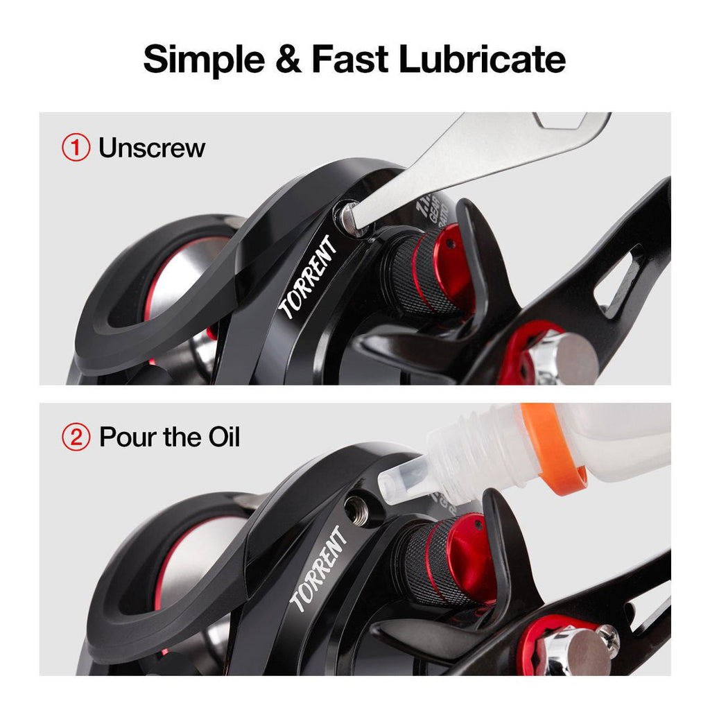 بكرة صيد Petprovac Torrent لصيد الطُعم، أقصى سحب 18 رطلاً، نسبة التروس 7.1:1 و 5.3:1