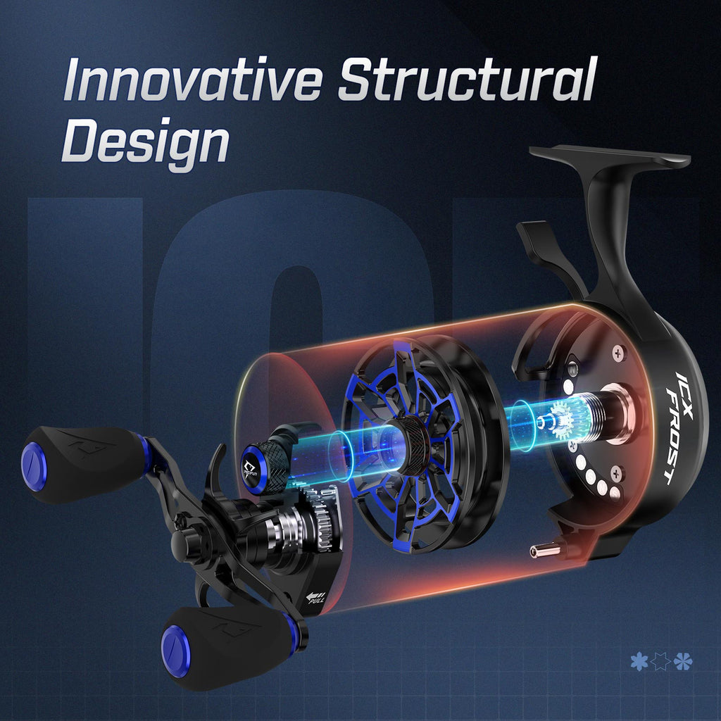 بكرة صيد الجليد Piscifun ICX Frost Carbon، نظام إسقاط مغناطيسي، قطر بكرة كبير