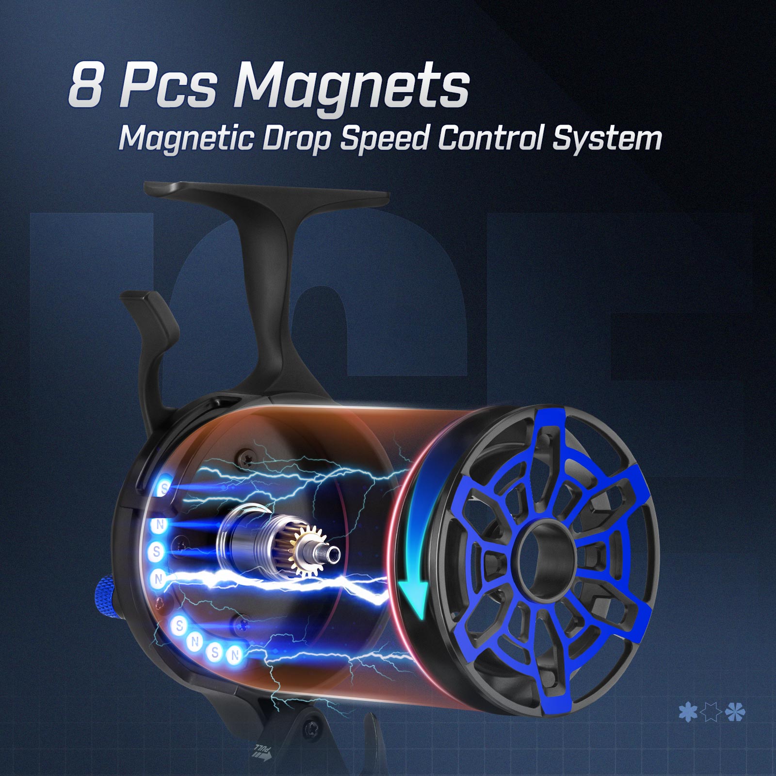 بكرة صيد الجليد Piscifun ICX Frost Carbon، نظام إسقاط مغناطيسي، قطر بكرة كبير